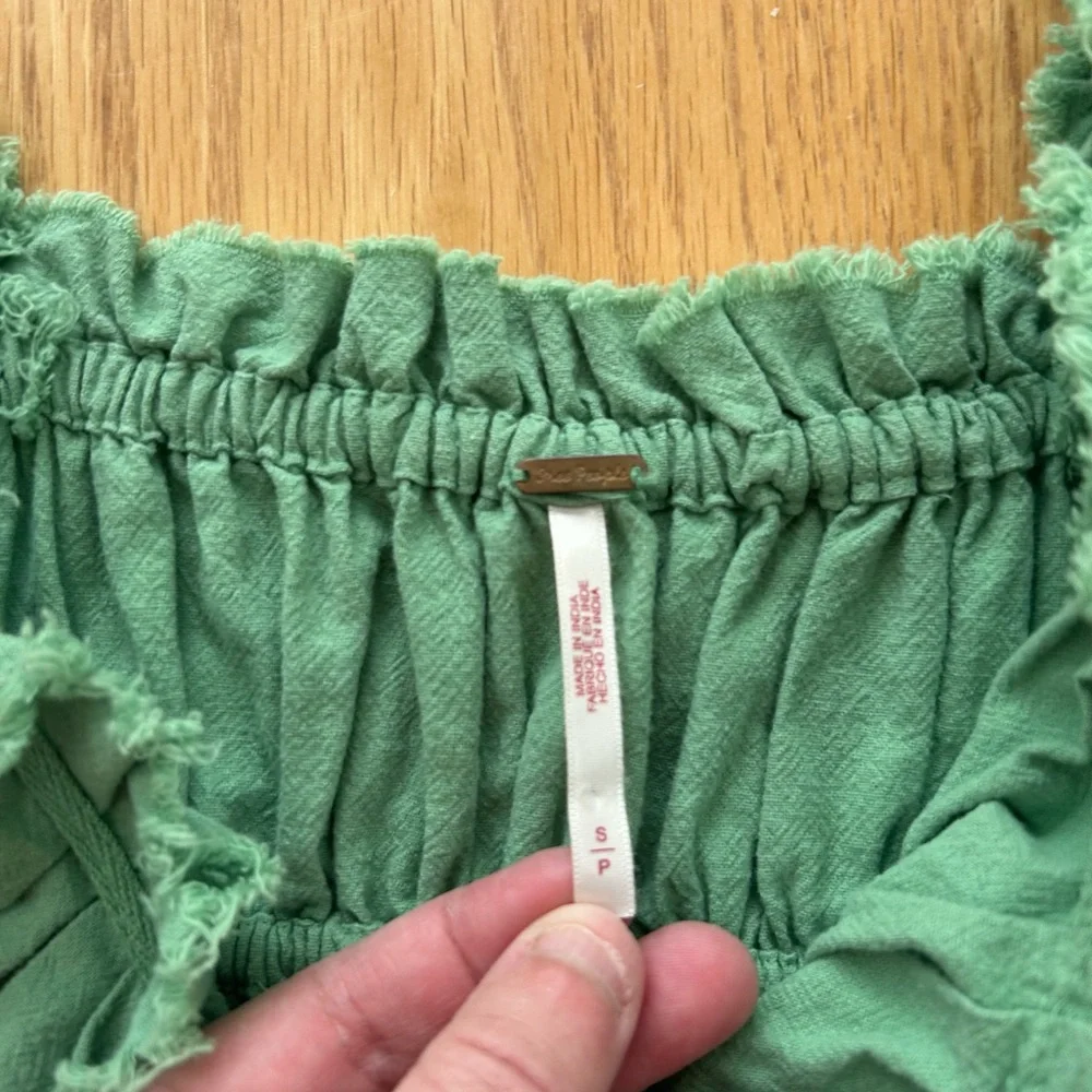 Free People Green Cotton Sundress Women’s Small Ruffle Strap‎ Button Side Boho